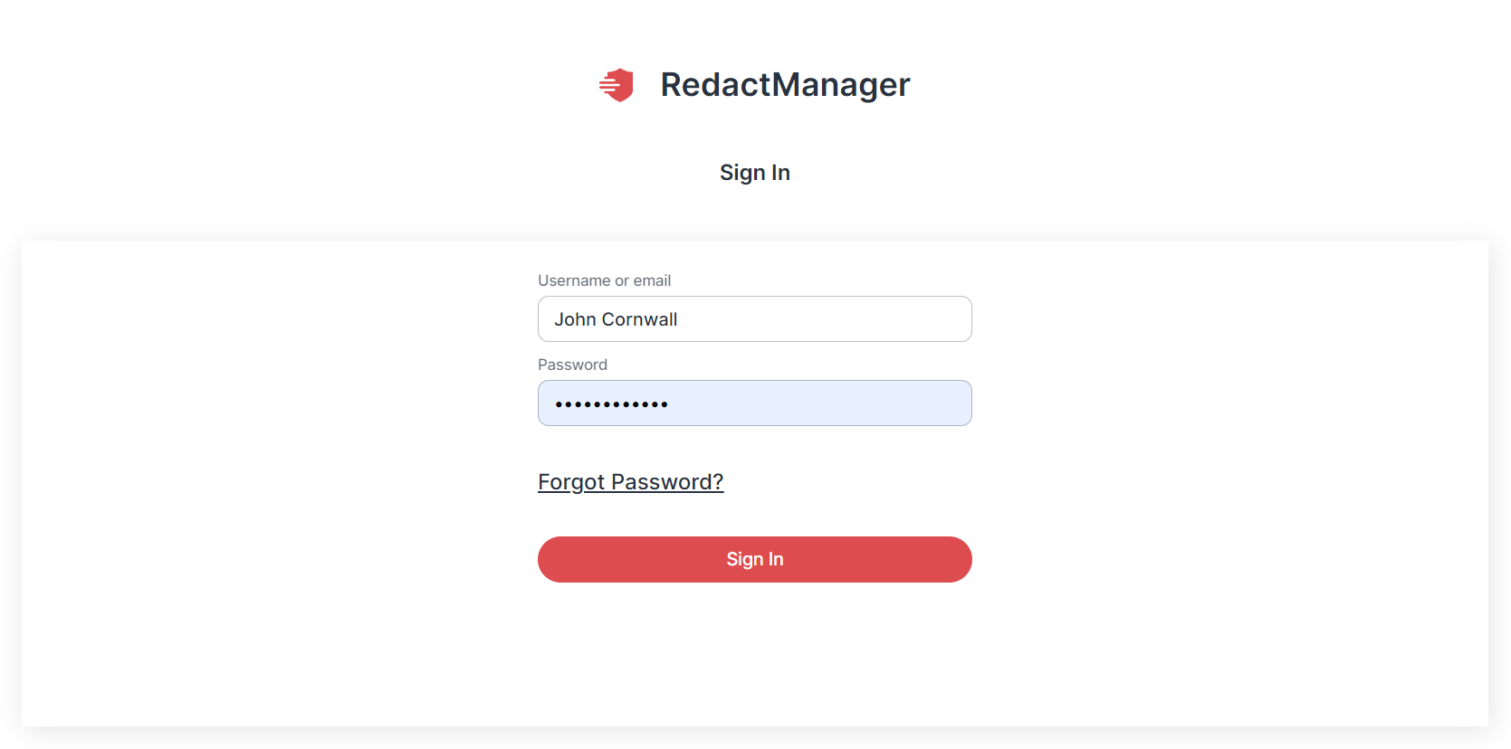 Auf der Login-Seite des RedactManagers loggen Sie sich mit Ihrer E-Mail-Adresse und Ihrem Passwort ein.